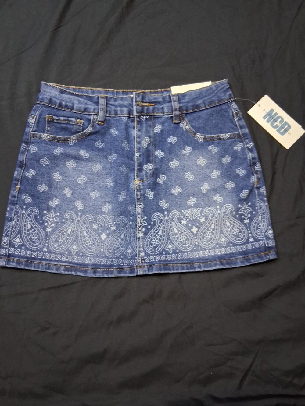 No Comment Bandana Paisley Print Denim Mini Skirt Size Small